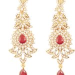 Touchstone "Hollywood Glamour Oscar Collection" Indian Paisley Motif Designer Bridal Jewelry Long Chandelier Earrings In Antique Gold and White Tone For Women.